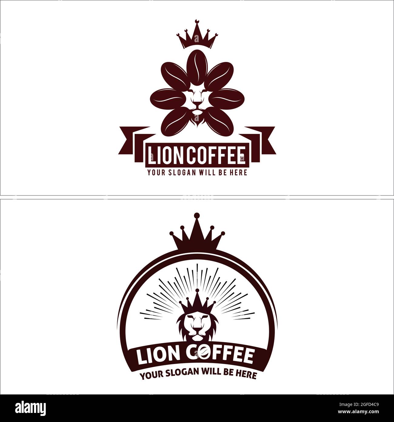 Logo marron sur l'emblème du lion de café Illustration de Vecteur