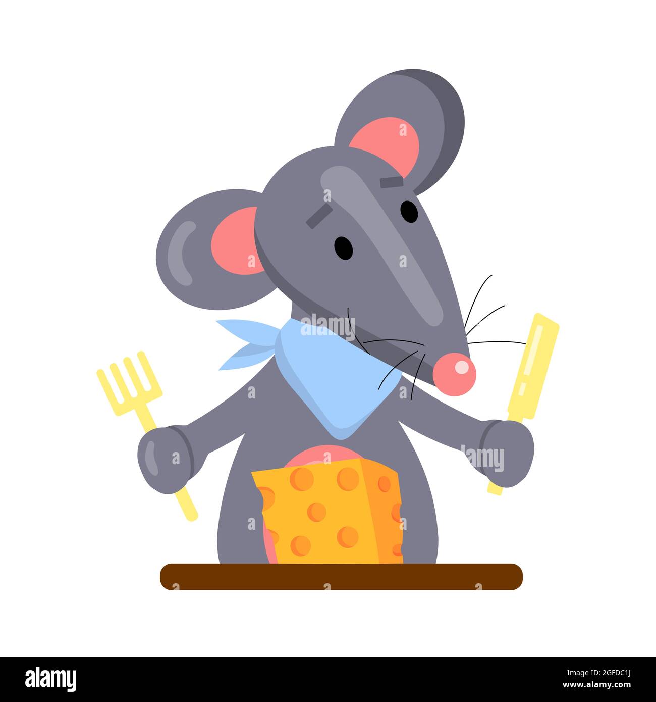 Illustration vectorielle pour les enfants, une souris mange du fromage. Isolée sur fond blanc. Illustration de Vecteur