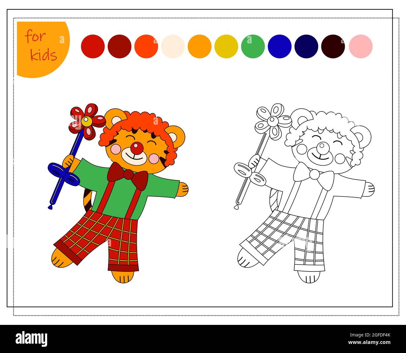 Livre de coloriage pour les enfants par couleurs. clown tigre dans le cirque, nouvel an chinois. Vecteur isolé sur fond blanc. Illustration de Vecteur
