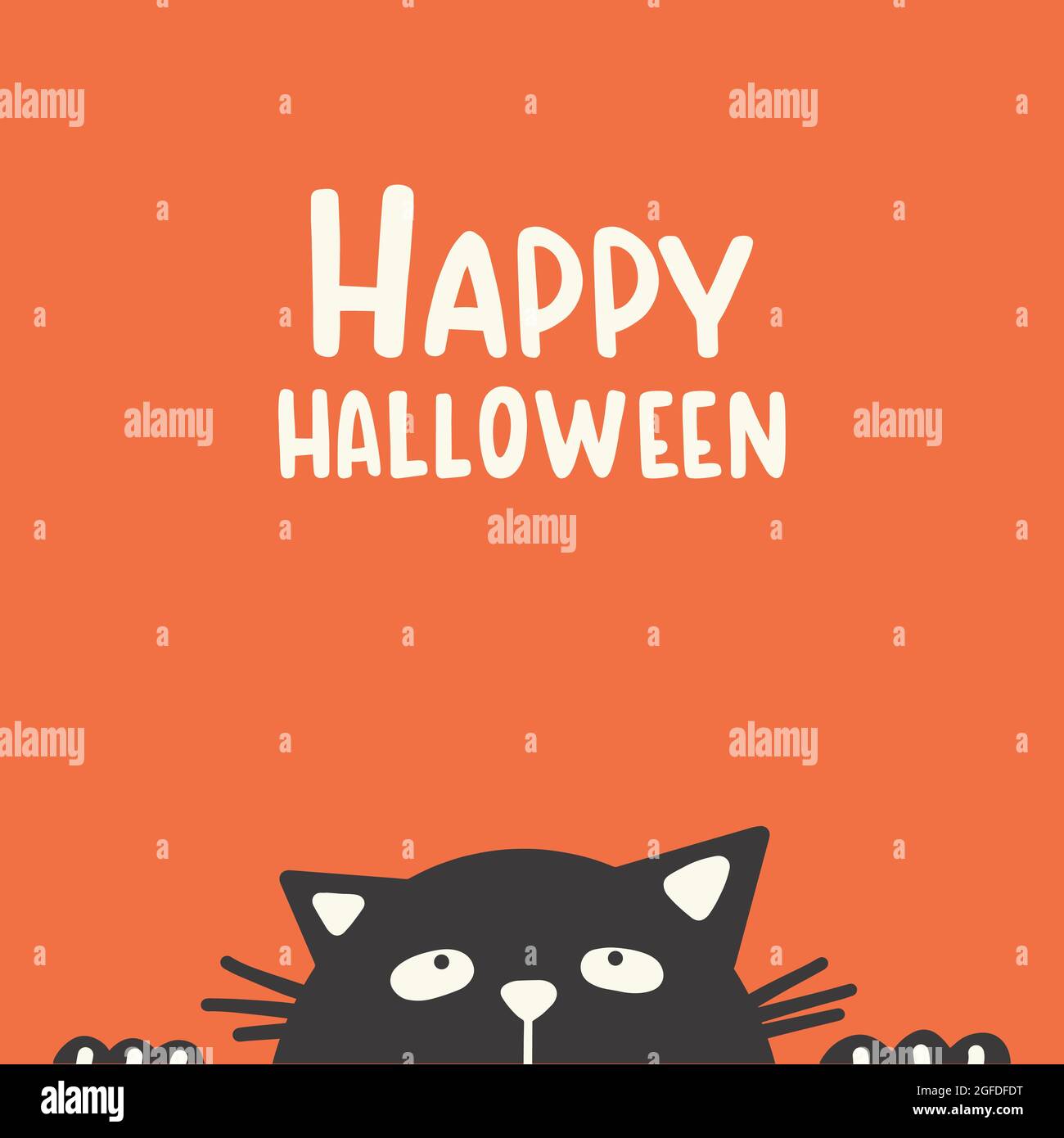 Joyeux Halloween. Silhouette de tête de chat noire vers le haut. Joli personnage de dessin animé. Illustration de Vecteur