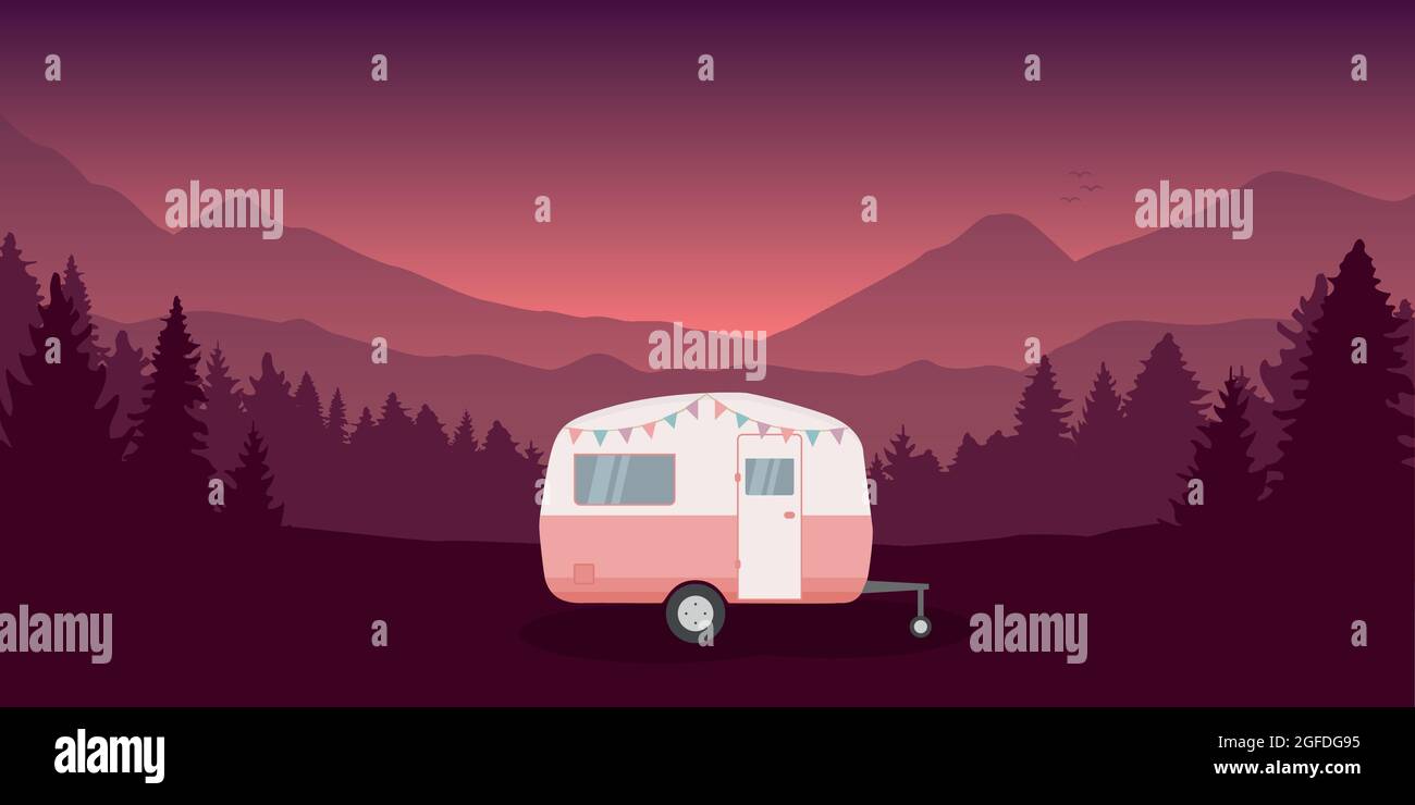 aventure de camping de wanderlust dans le désert avec camping-car Illustration de Vecteur