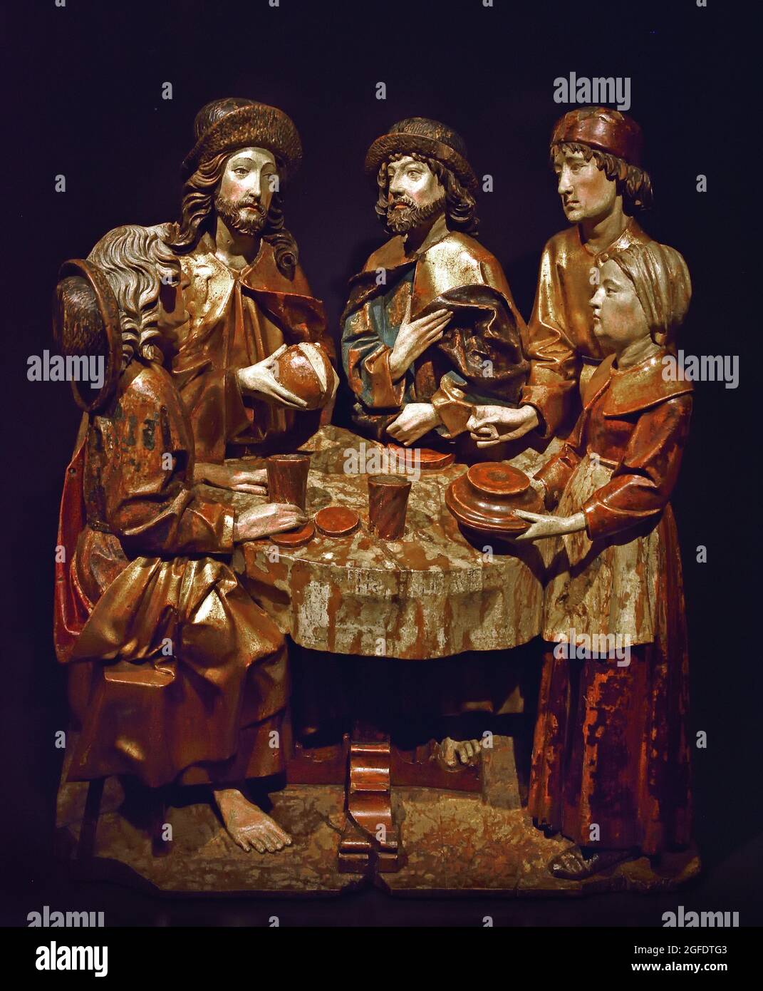 La Cène à Emmaus, 1520 Ulm, allemand, Allemagne, dording, Dépeignent des scènes de la vie du Christ dans laquelle il apparaît à une table de repas. À l'origine, ils ont fait partie d'un grand autel sculpté. Les scènes se réfèrent à la célébration de la messe, quand le pain et le vin sont présentés à l'autel comme le corps et le sang du Christ Banque D'Images
