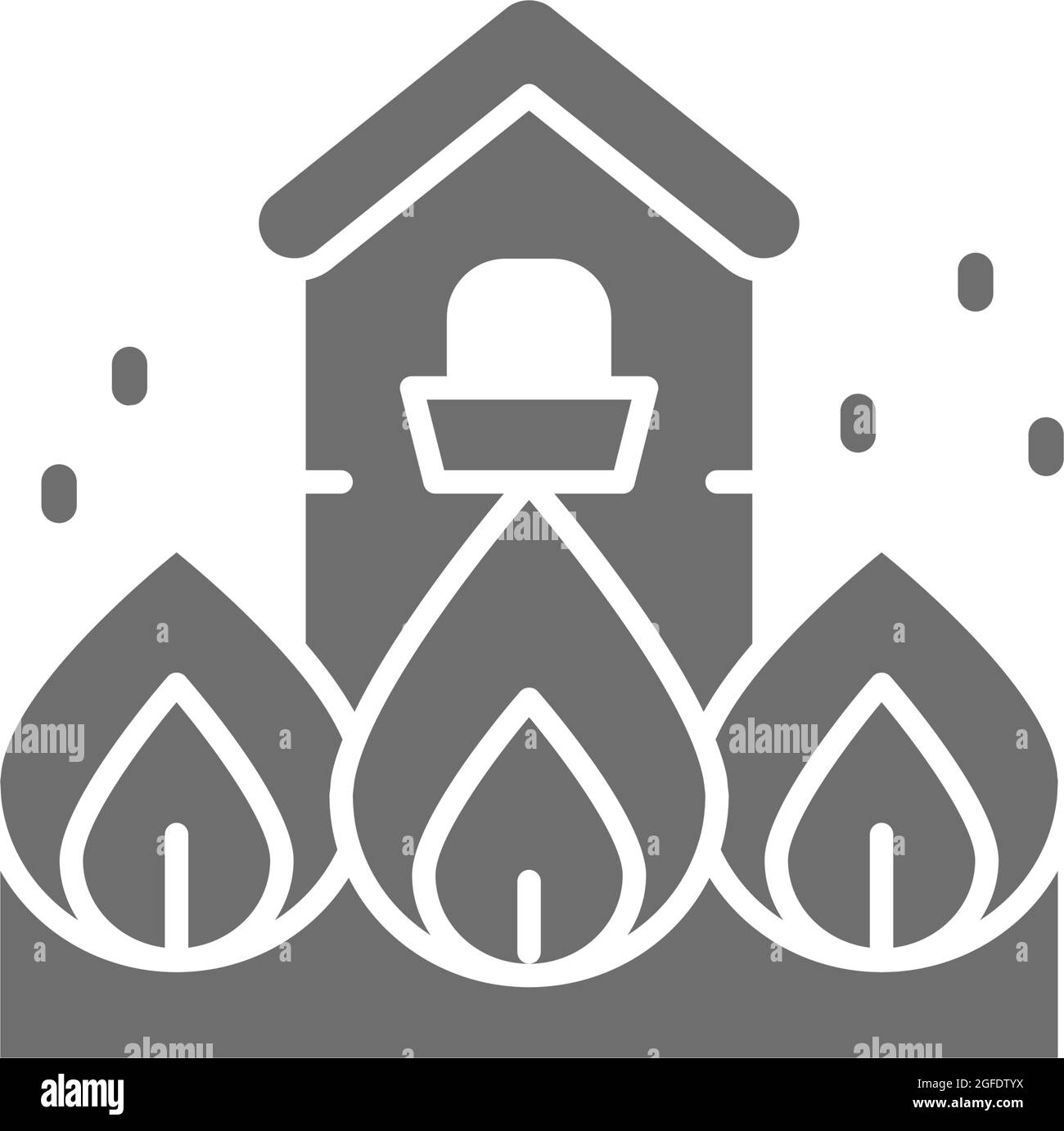 Maison en feu, feu, catastrophe naturelle, icône grise catastrophe. Illustration de Vecteur
