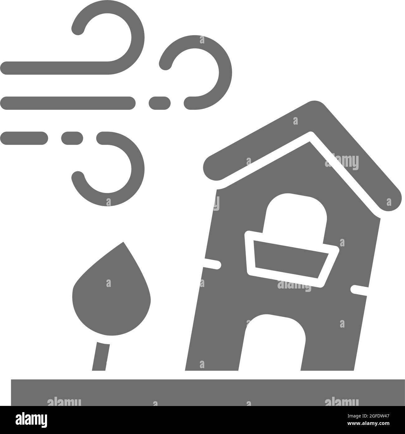 Vent de puissance, tempête de vent, catastrophe, catastrophe naturelle icône grise. Illustration de Vecteur