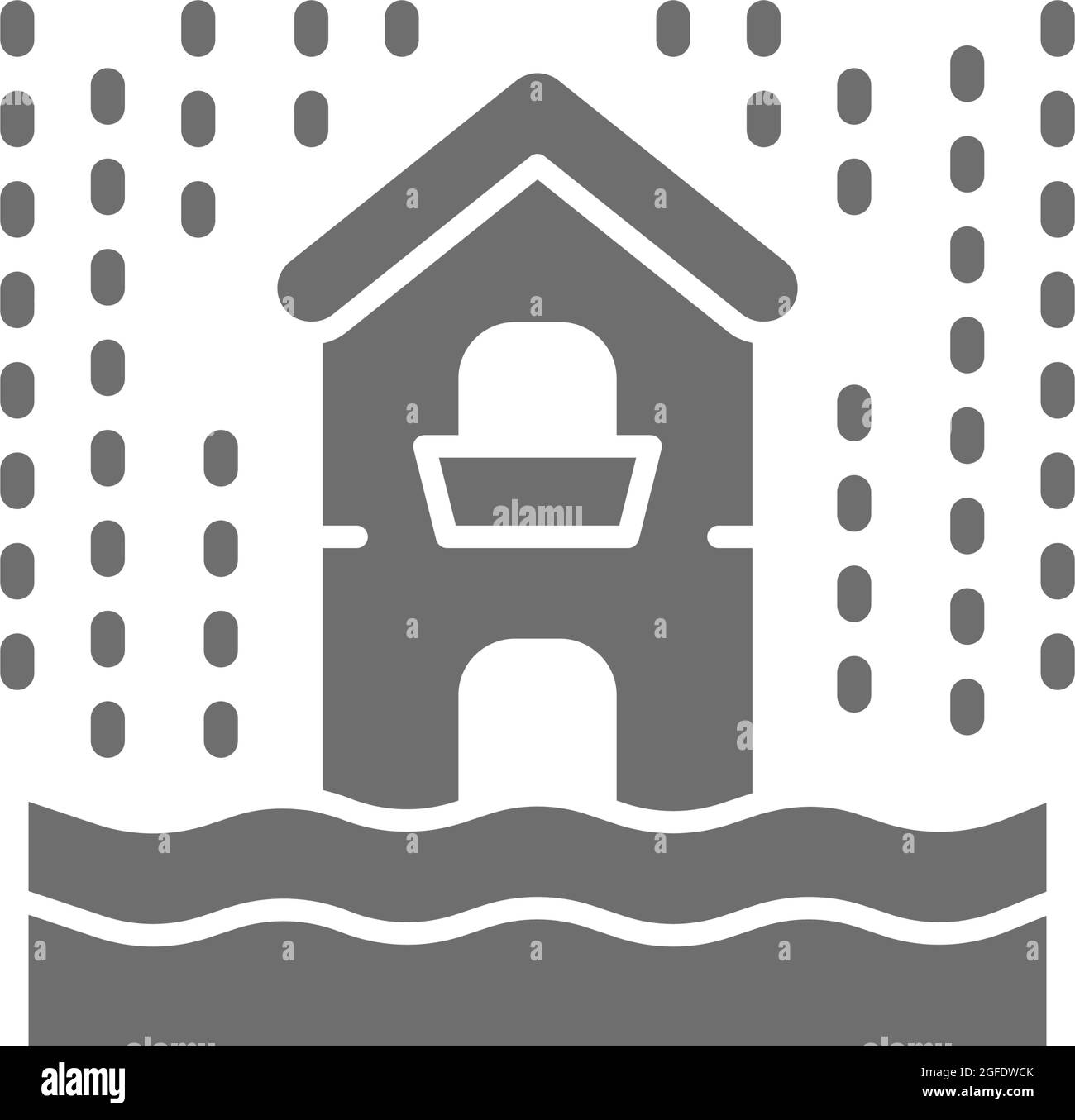 Pluie, inondation, catastrophe, catastrophe naturelle icône grise. Illustration de Vecteur