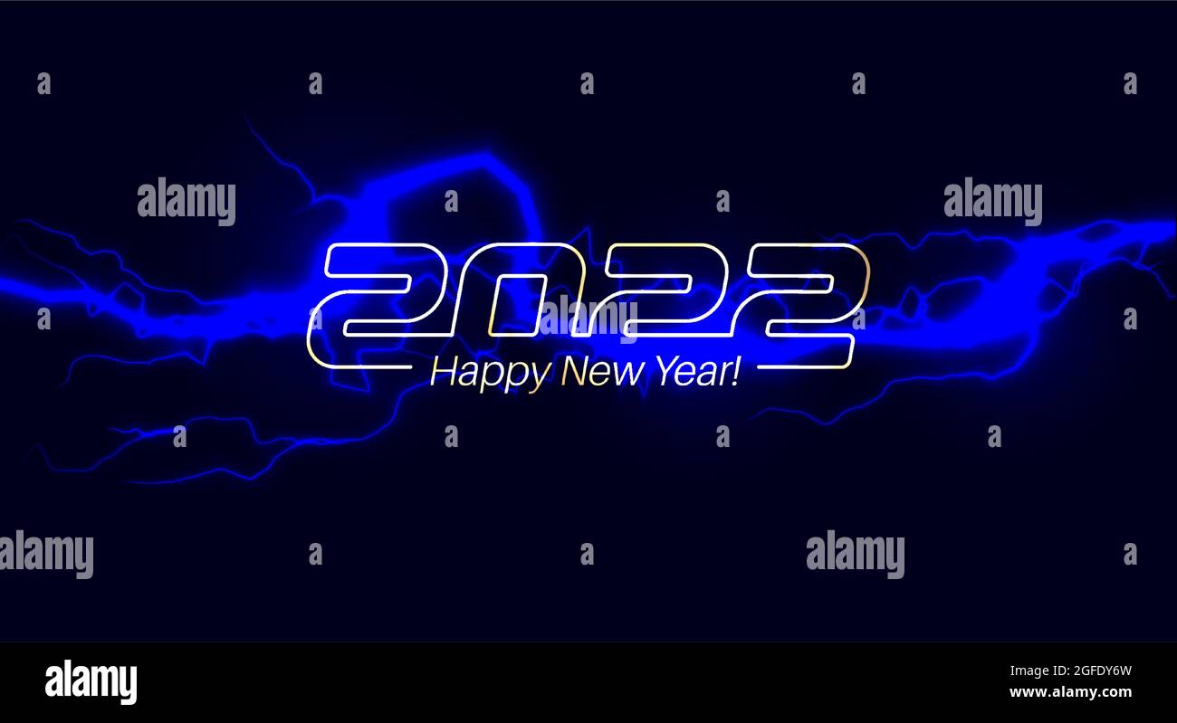 Couverture du nouvel an pour une carte ou un calendrier avec un éclair bleu et une illustration vectorielle de la typographie de ligne moderne pour 2022 ans Illustration de Vecteur