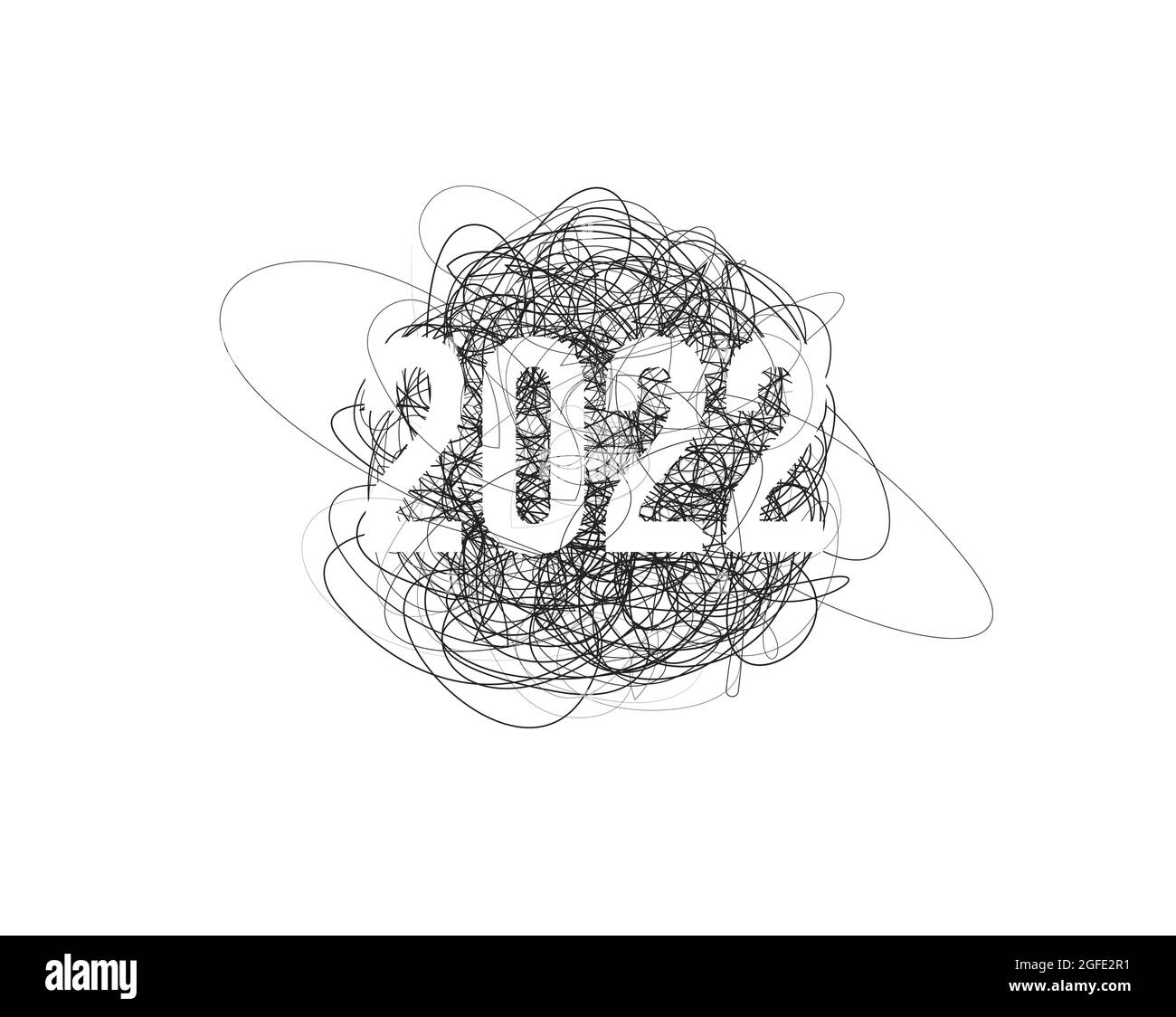 nouvelle année 2022, fil de fer à tracer chaos, lignes de dessin en limace fond clew avec 2022 chiffres, illustration vectorielle créative pour les vacances christmass Illustration de Vecteur