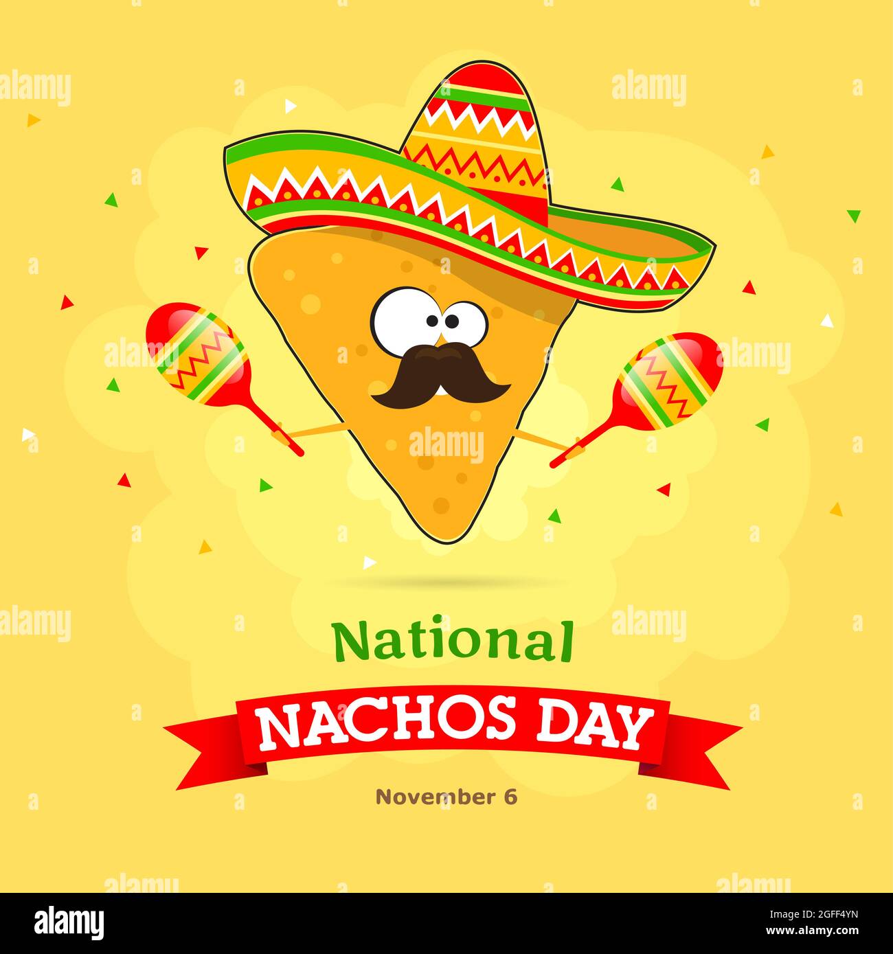 Caricaturades nachos dans un chapeau mexicain et maracas dans ses mains  Image Vectorielle Stock - Alamy