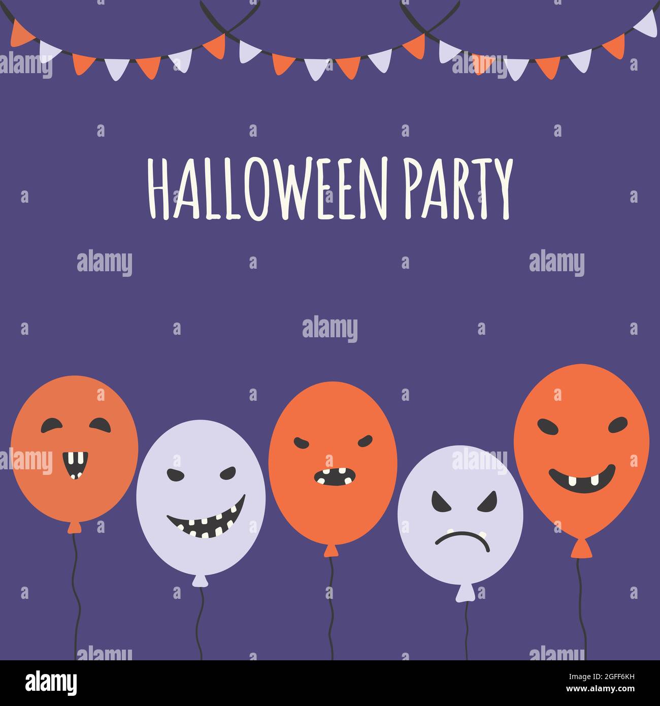 Arrière-plan du carnaval d'Halloween avec drapeaux de guirlande et ballons. Illustration vectorielle. Concept d'invitation de fête. Illustration de Vecteur