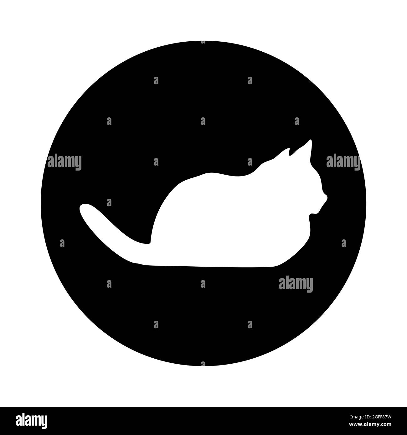 logo cat. Silhouette blanche claire isolée de l'arrière-plan. Animal de compagnie chat en ligne art. Banque D'Images