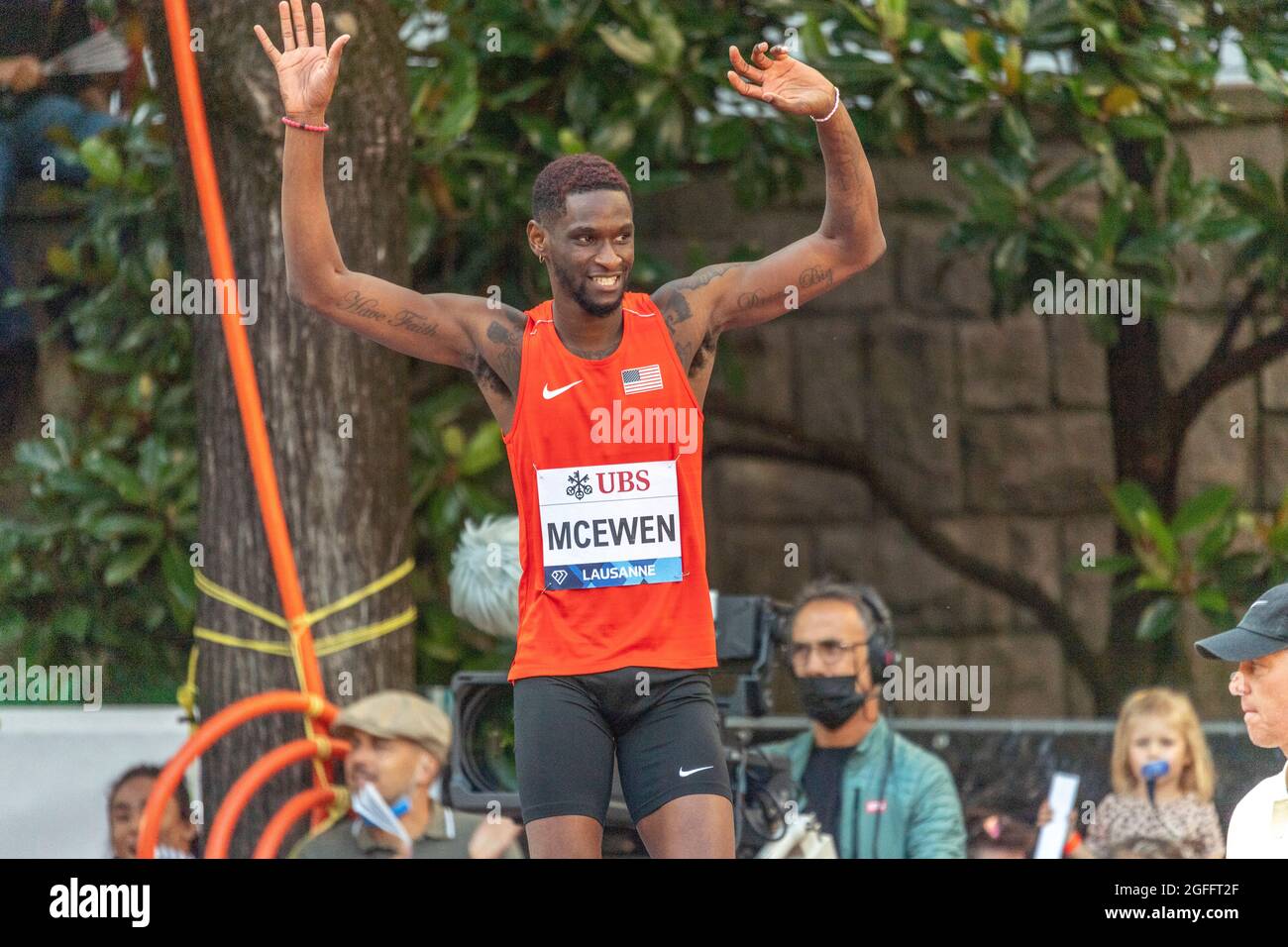 Lausanne, Suisse. 08 mai 2021. Shelby McEwen des Etats-Unis est en action lors de la compétition de saut à la City Event du Grand-Prix Athletissima Wanda Diamond League à Lausanne 2021 (photo par Eric Dubost/Pacific Press) Credit: Pacific Press Media production Corp./Alay Live News Banque D'Images