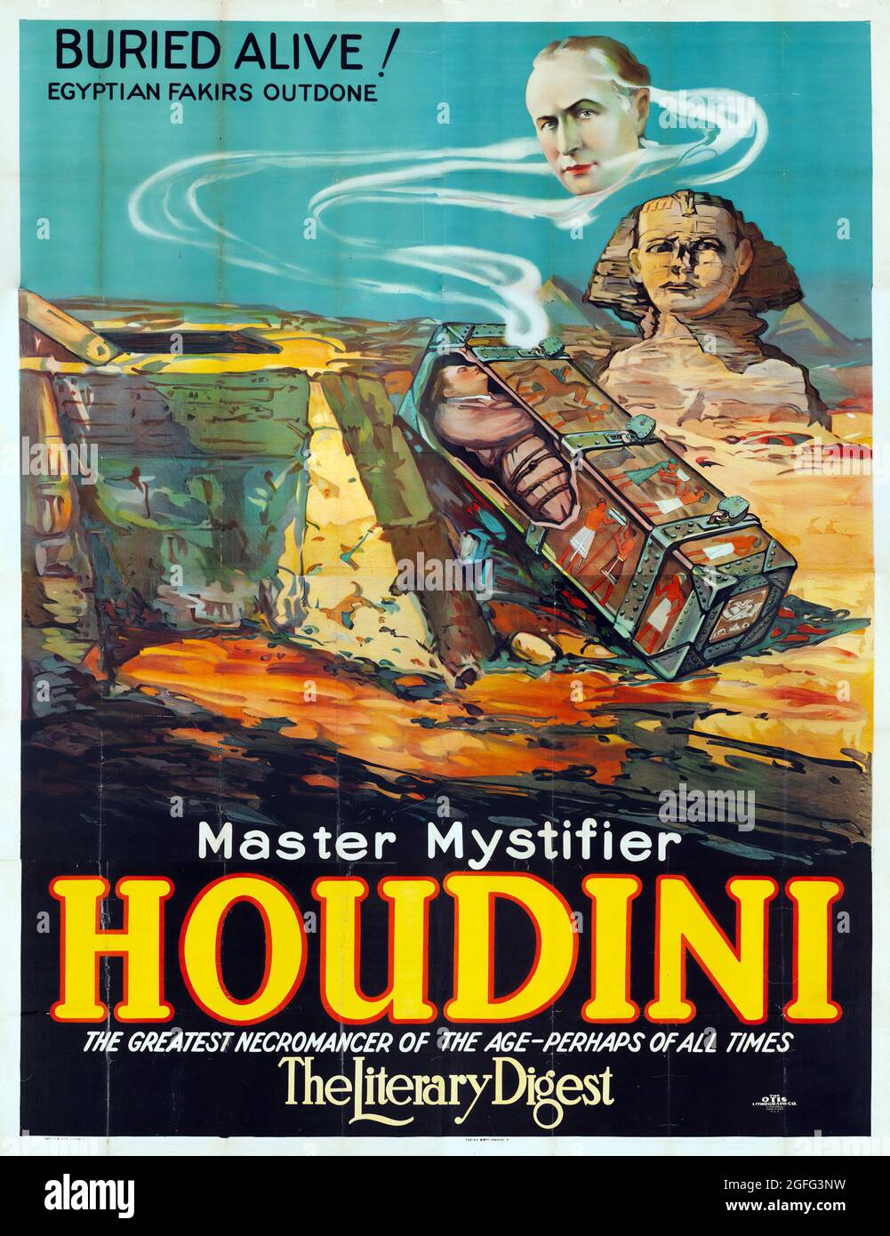 Maître mystifier Houdini 'enterré vivant!' (Otis Litho, 1926) – les fakirs égyptiens sont sortis. Banque D'Images
