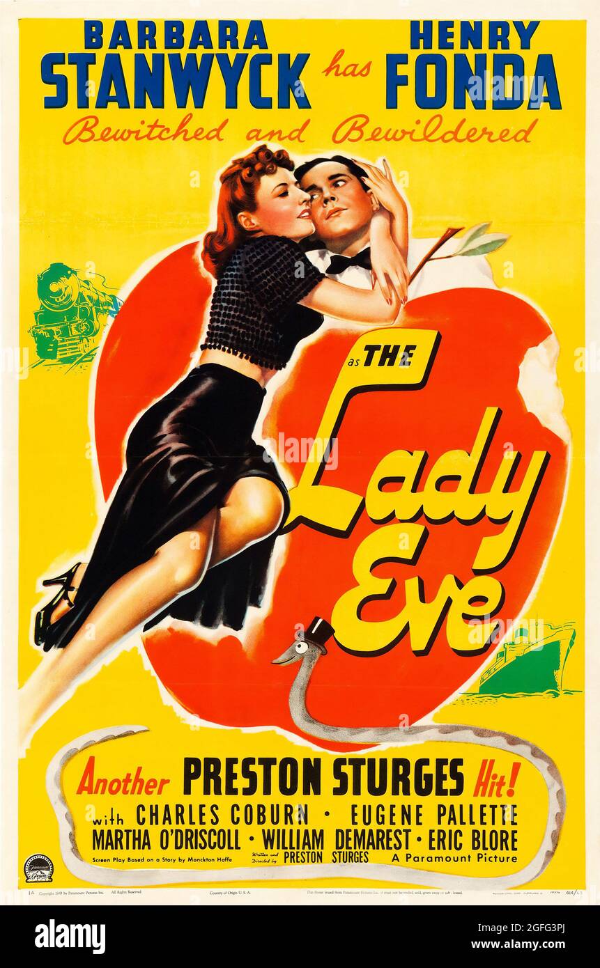 The Lady Eve est un film de comédie à vis américain de 1941 écrit et réalisé par Preston Stuppenges et avec Barbara Stanwyck et Henry Fonda. Banque D'Images