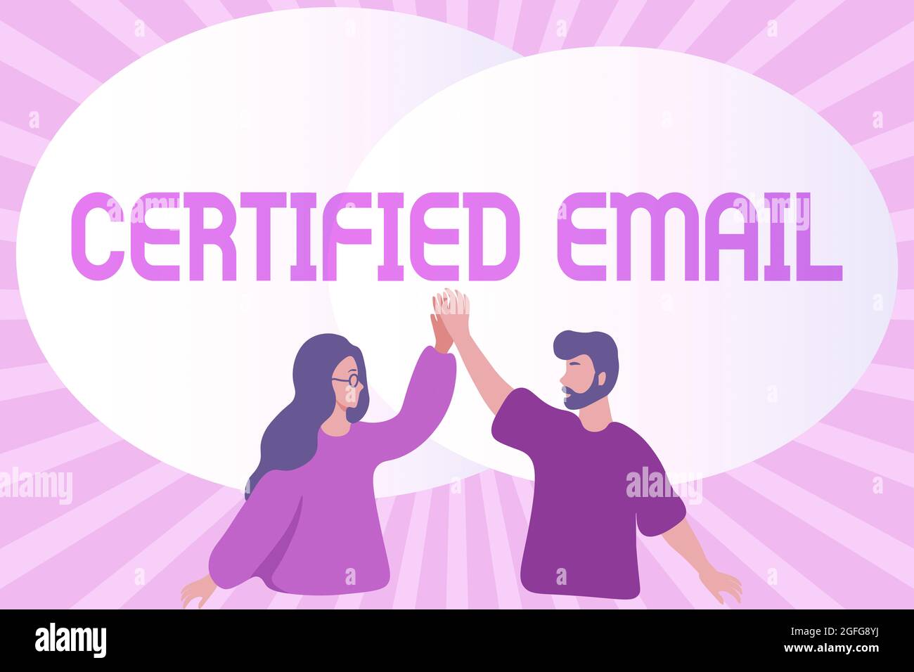 E-mail certifié texte manuscrite. E-mail Business concept dont l'envoi est certifié par un tiers neutre heureux collègues Illustration donnant High Banque D'Images