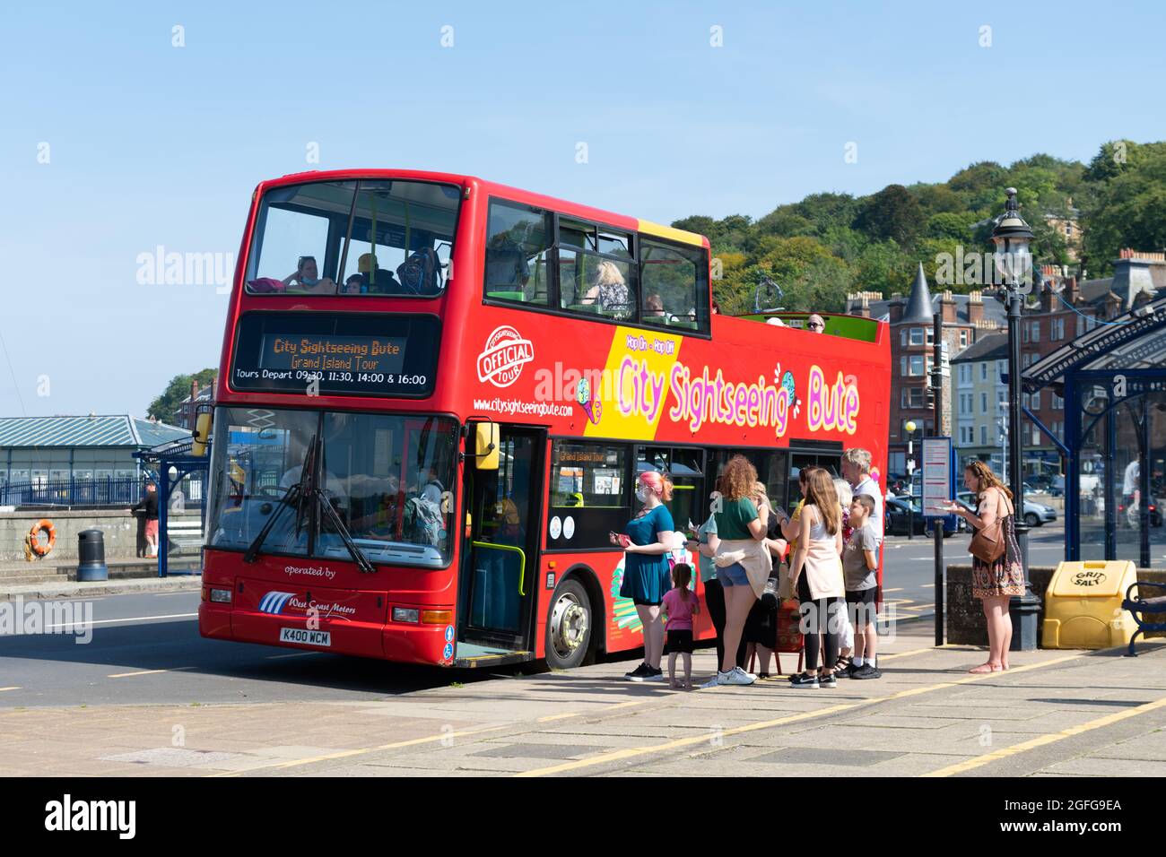 Bus touristique à arrêts multiples à bord de Bute, Rothesay, Île de Bute, Écosse, Royaume-Uni Banque D'Images