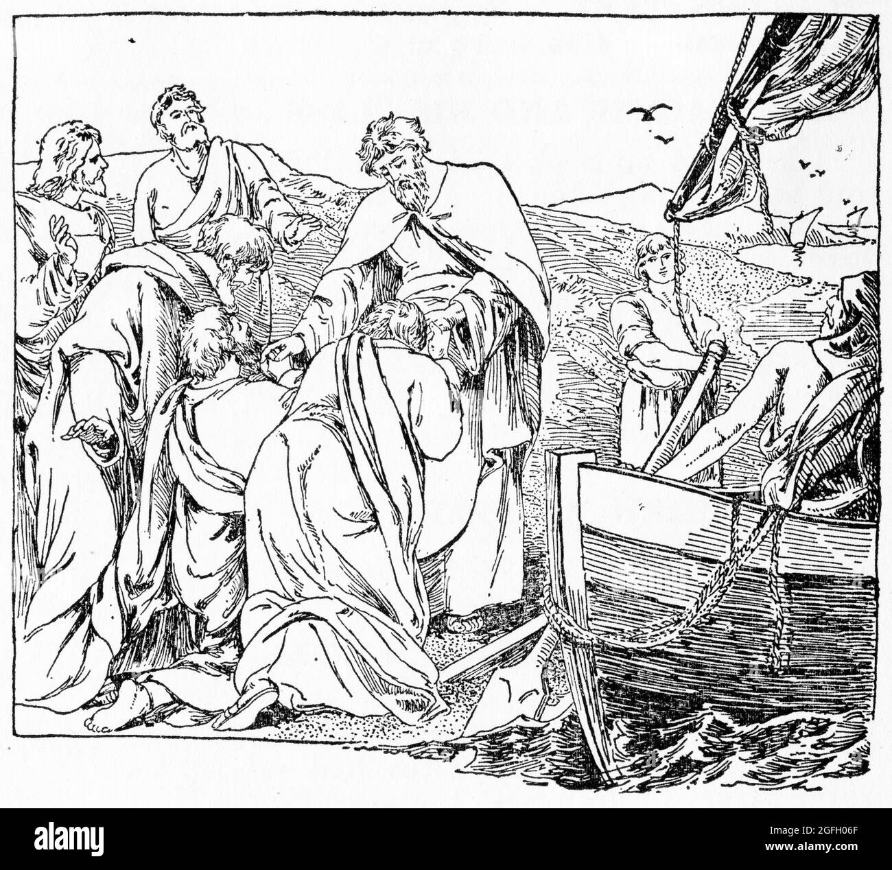 Gravure de l'Apôtre Paul en parse avec les anciens à Miletus, publiée en 1916 Banque D'Images