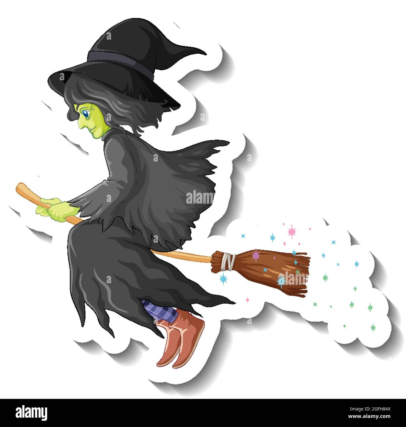Ancienne sorcière de l'équitation bromoteur dessin animé personnage  autocollant illustration Image Vectorielle Stock - Alamy