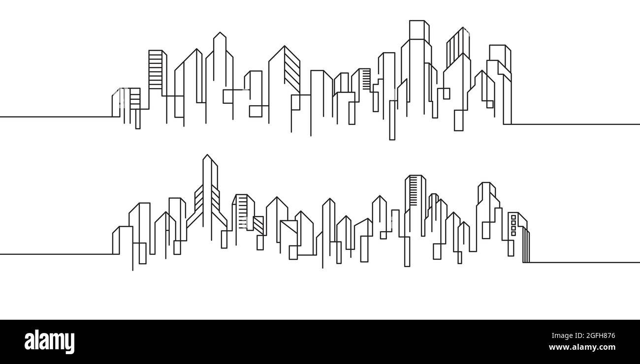 City Building Line art Vector Icon illustration Template Banque D'Images