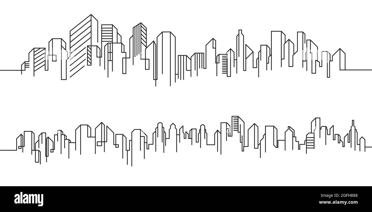 City Building Line art Vector Icon illustration Template Banque D'Images