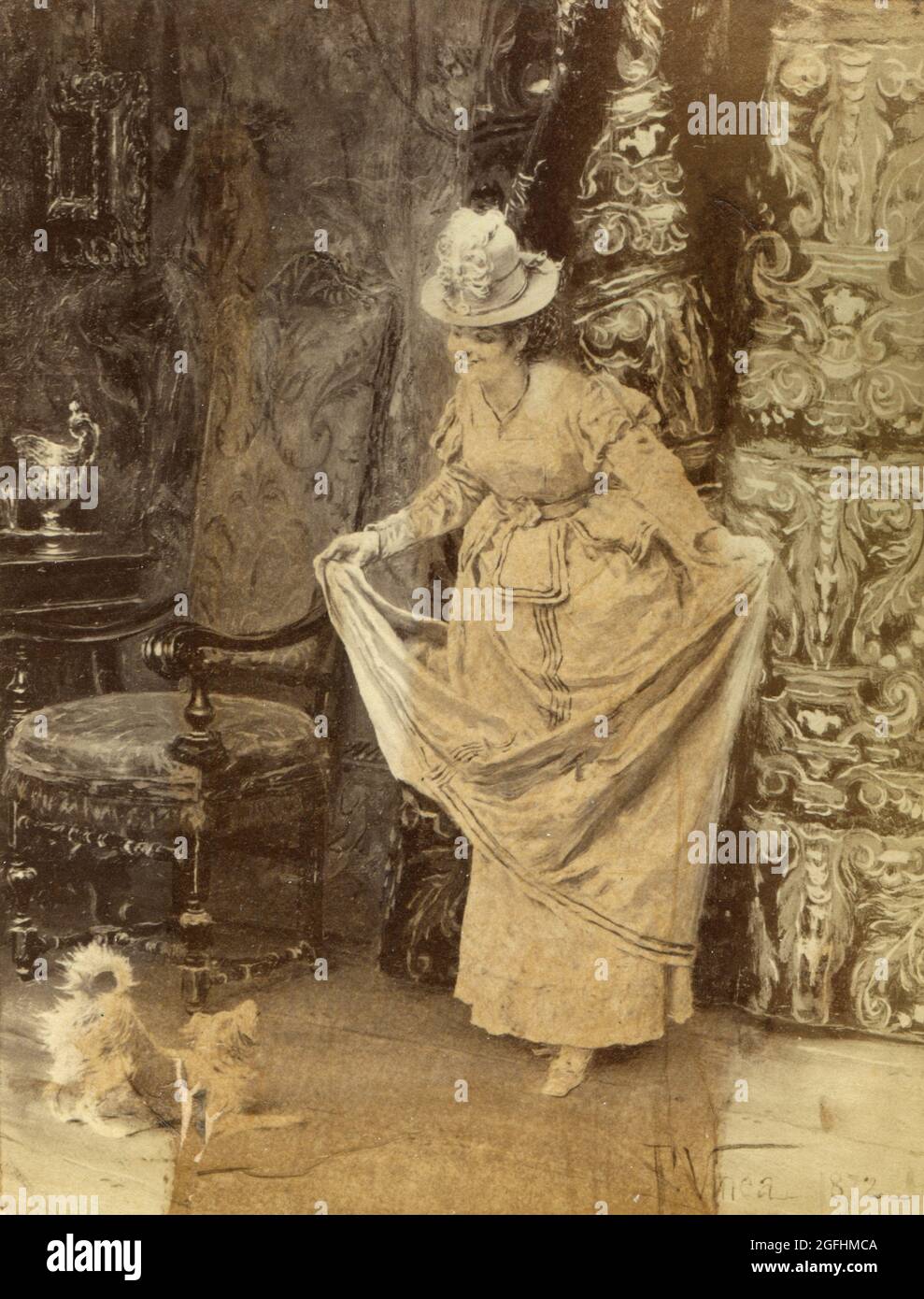 Noble femme en train de se fauter, peinture de l'artiste italien Francesco Vinea, 1880 Banque D'Images
