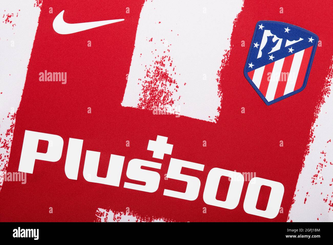 Gros plan du Club Atlético de Madrid kit 2020/21. Banque D'Images