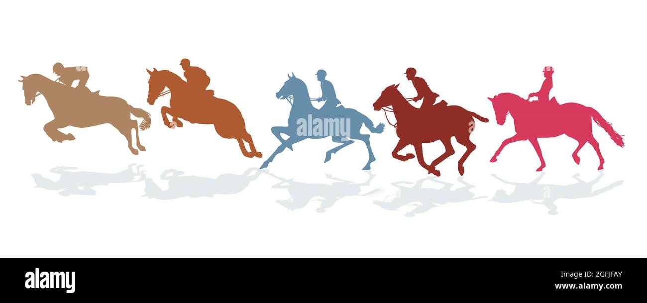 un groupe de cavaliers, isolés sur l'illustration blanche Illustration de Vecteur