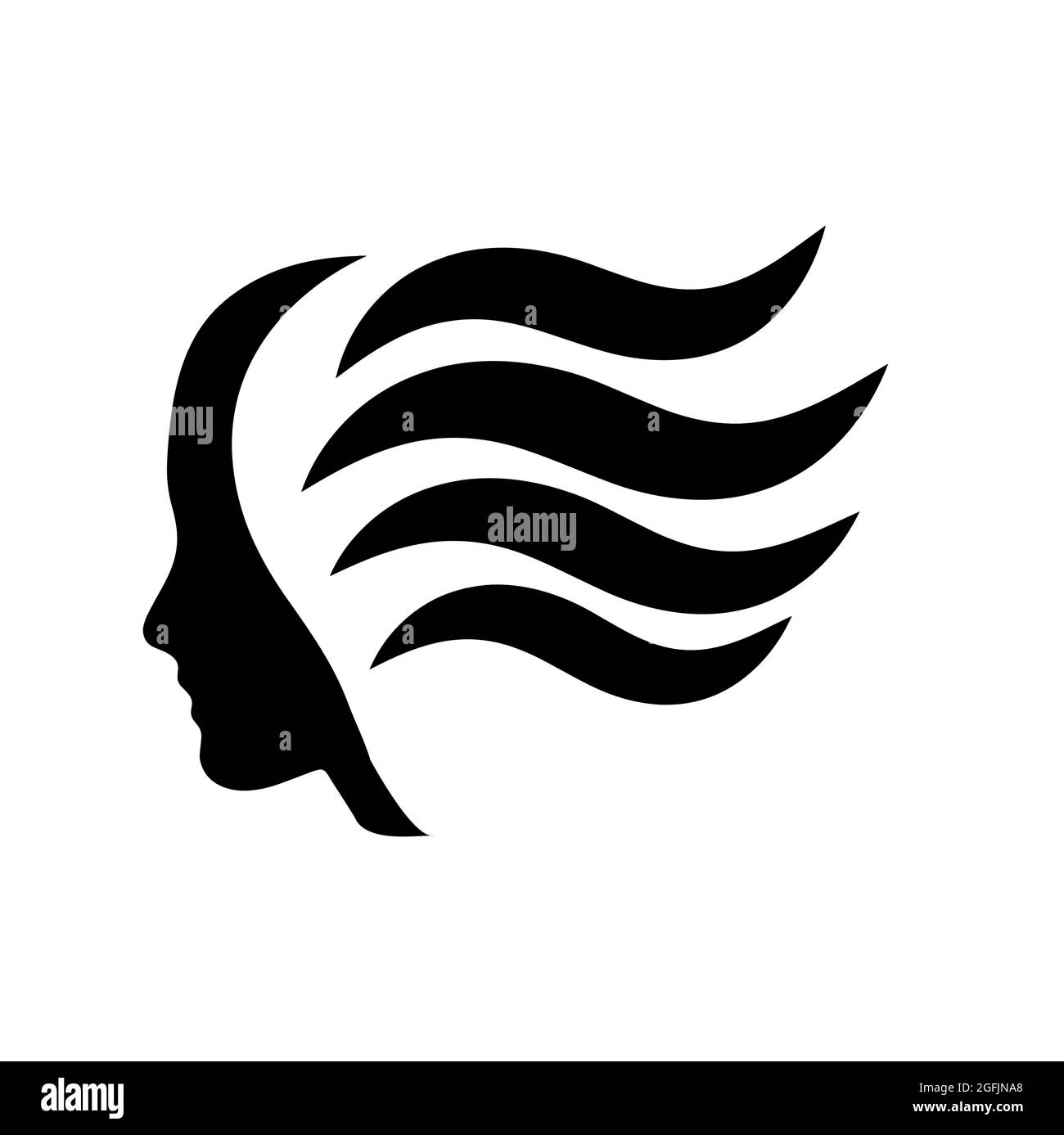 Femme avec les cheveux dans le vent. Coiffeur et cheveux de beauté. Logo Vector Illustration de Vecteur