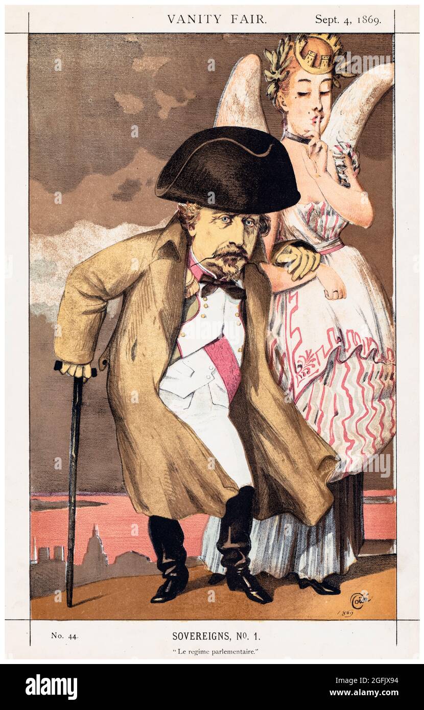 Vanity Fair souverains No. 1, le régime parlementaire (Napoléon III de France), caricature de Jacques Joseph Tissot, (James Tissot), 1869 Banque D'Images