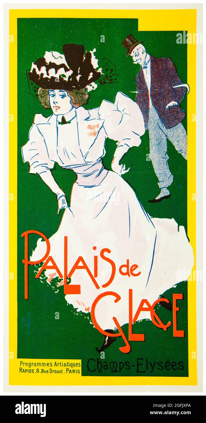 Vintage XIXe siècle Programme couverture de la patinoire du Palais de glace, champs-Elysées, Paris, lithographie de Ferdinand Misti, 1897 Banque D'Images