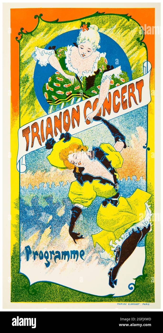 Vintage, 19e siècle, Programme artistique couverture, du, Trianon concert, Montmartre, Paris, lithographie de Ferdinand Misti, 1895-1897 Banque D'Images