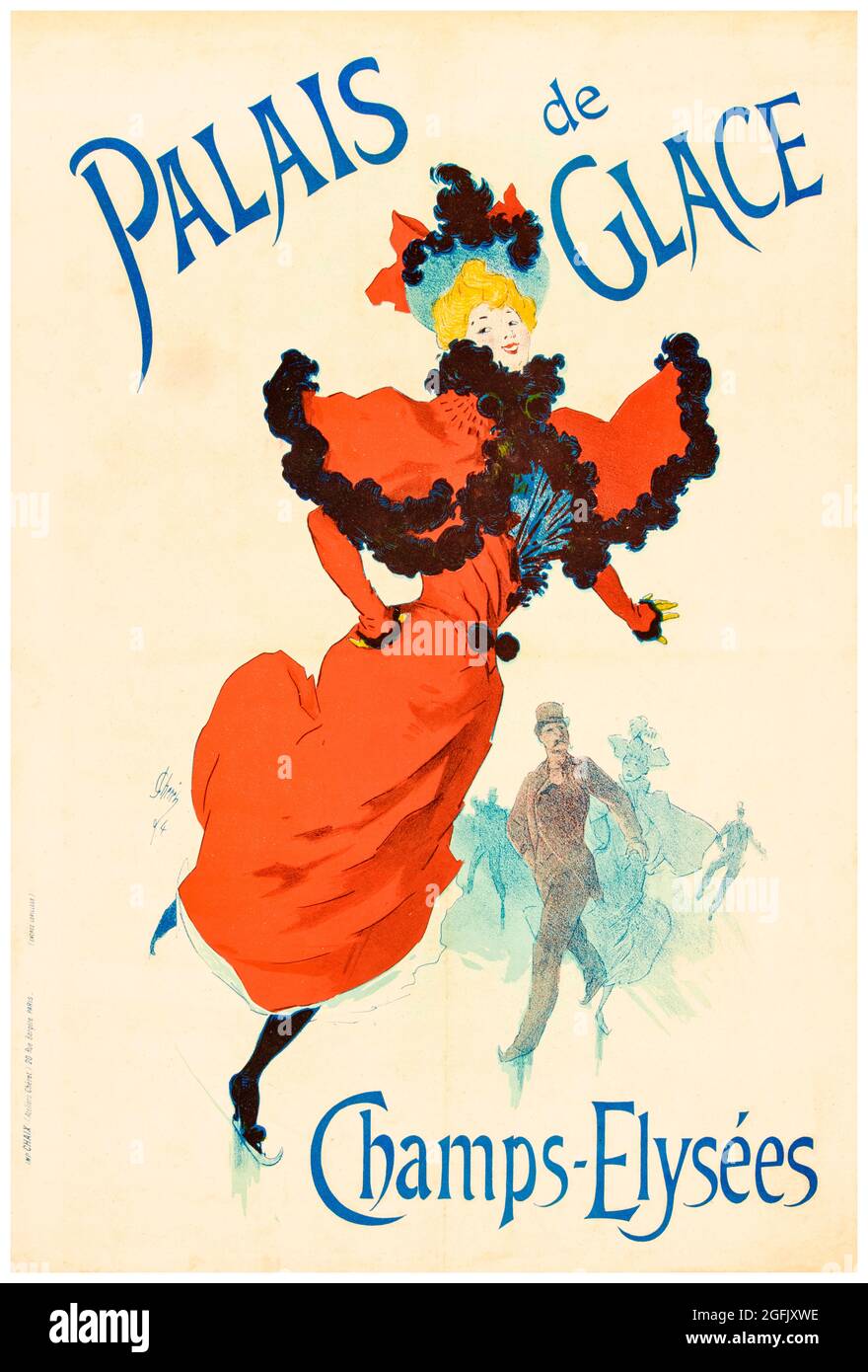 Palais de glace, champs-Élysées, affiche ancienne du XIXe siècle pour la patinoire parisienne, œuvres d'art de Jules Chéret, 1894-1895 Banque D'Images Palais de glace, champs-Élysées, affiche ancienne du XIXe siècle pour la patinoire parisienne, œuvres d'art de Jules Chéret, 1894-1895 Banque D'Images