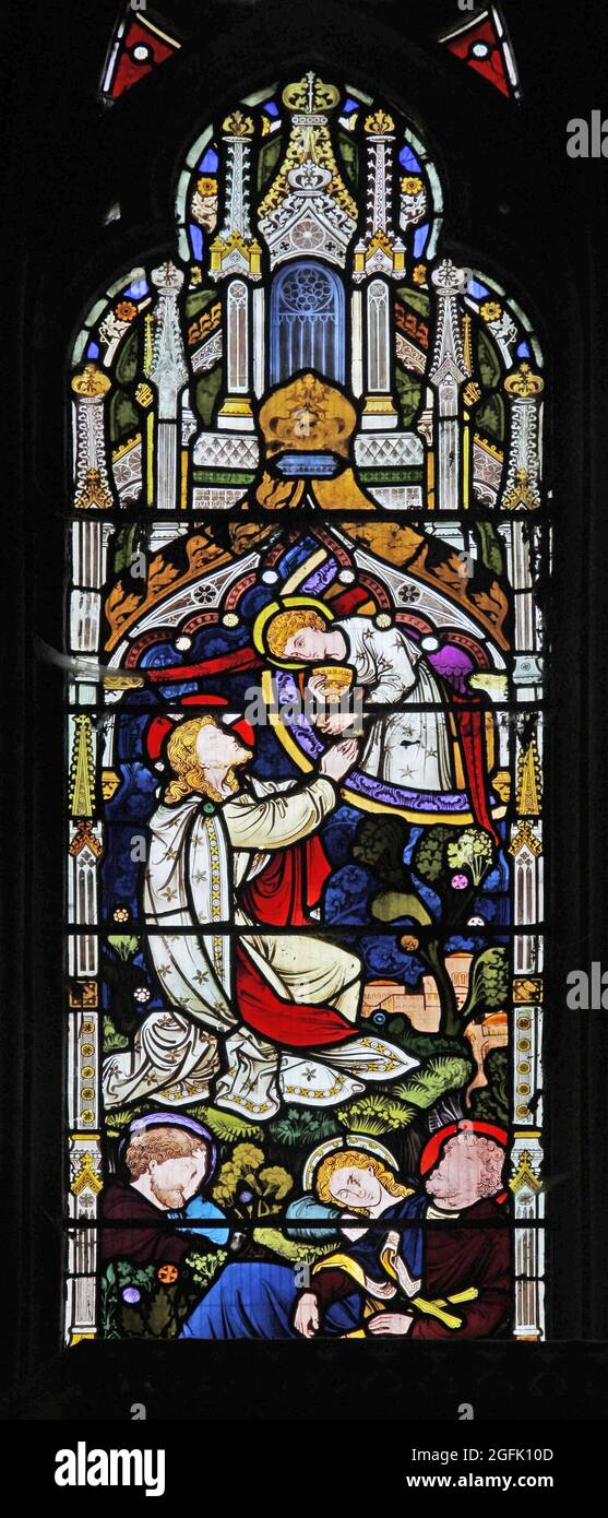Vitraux de Heaton, Butler & Bayne (artiste F H Sutton) représentant l'agonie du Christ, Rockingham, Northamptonshire Banque D'Images