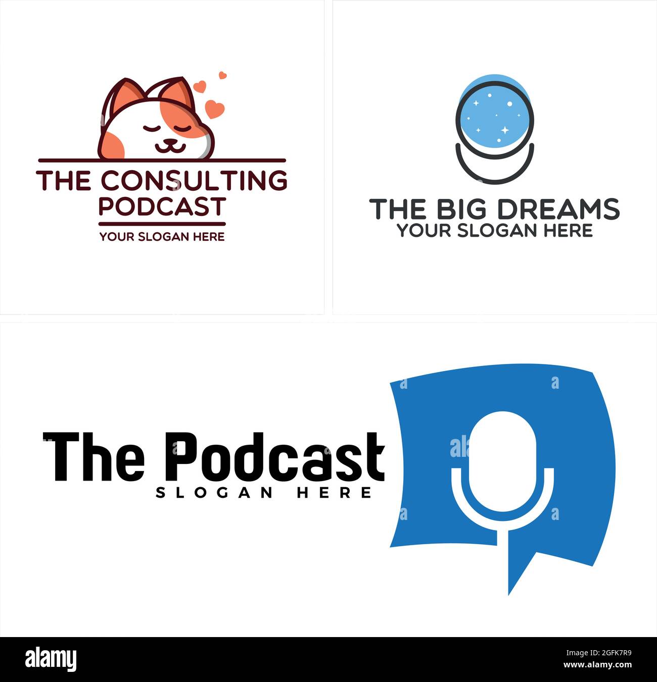 Microphone podcast et logo chat So mignon Illustration de Vecteur