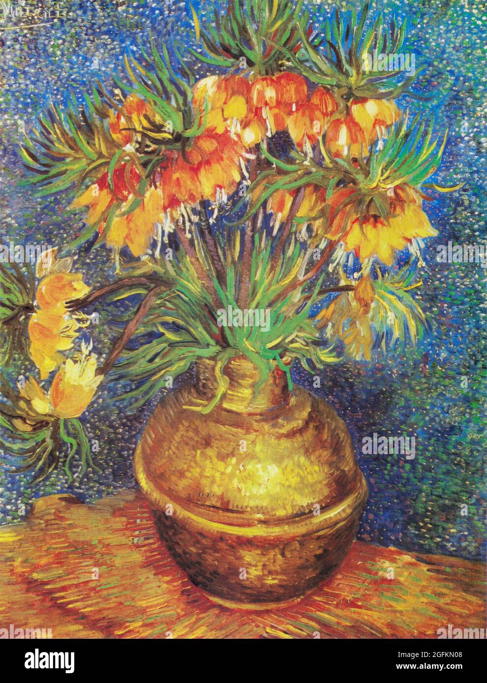 Vincent van Gogh – Fretillaris impériaux dans un vase en cuivre (1887) célèbre peinture. Banque D'Images