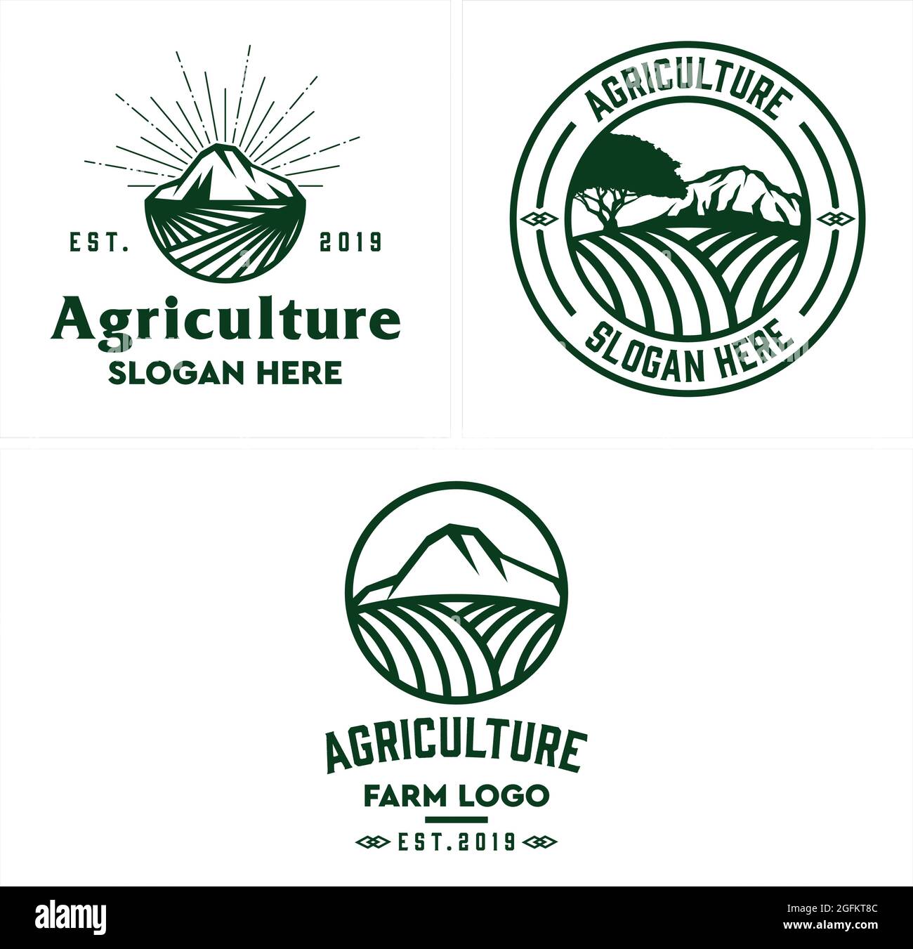 Agriculture avec terrain et logo de montagne vecteur de conception Illustration de Vecteur