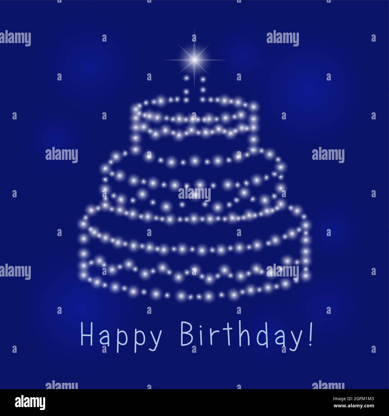 Le salut lumineux de vacances de gâteau. Carte traditionnelle pour joyeux anniversaire. Modèle de conception graphique abstrait isolé. Des congruts créatifs et brillants. Bac bleu foncé Illustration de Vecteur