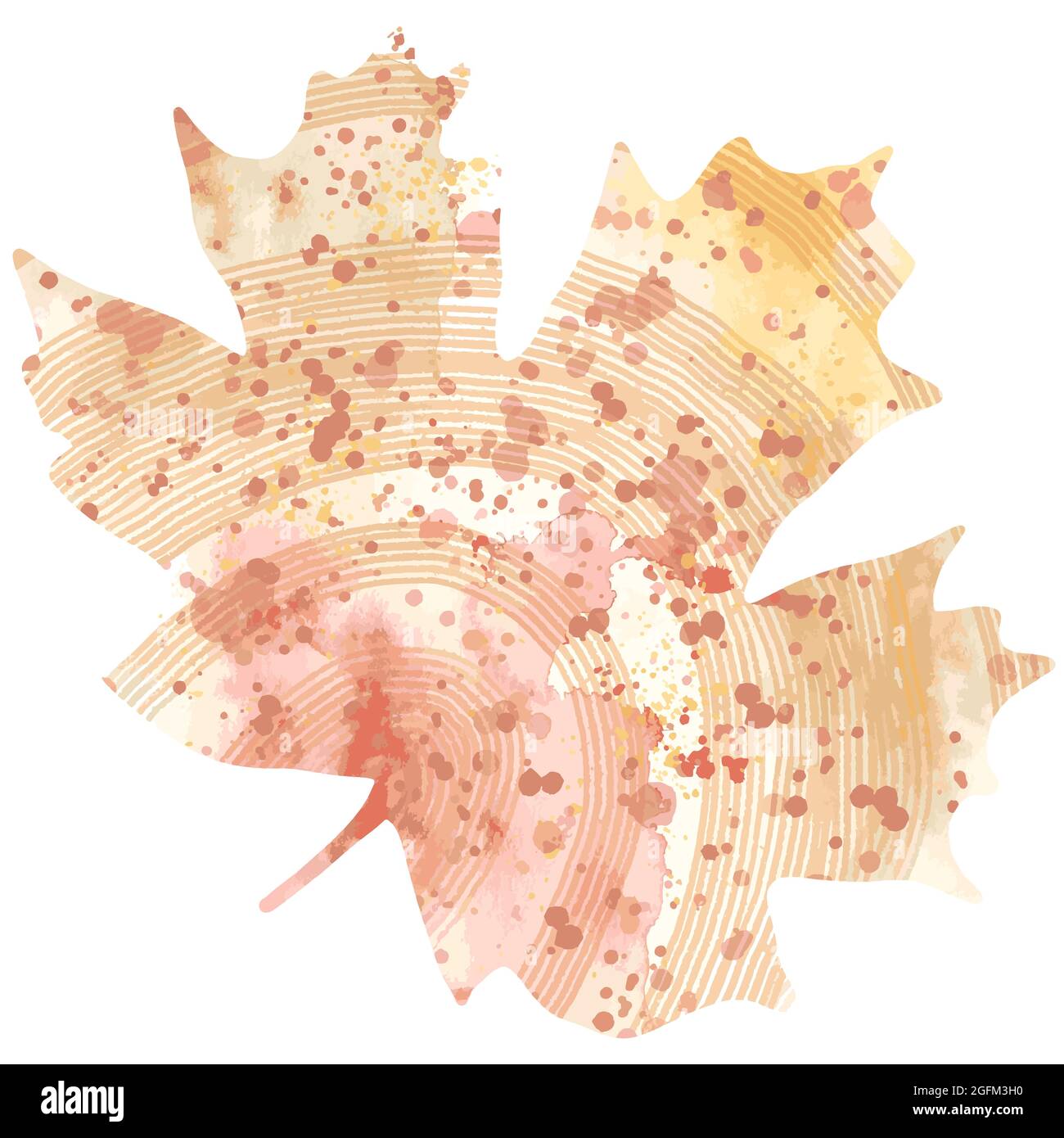 Élément de feuille d'érable à vecteur aquarelle. Silhouette de feuille avec anneaux d'arbre coupé arrière-plan. SPE 10 Illustration de Vecteur