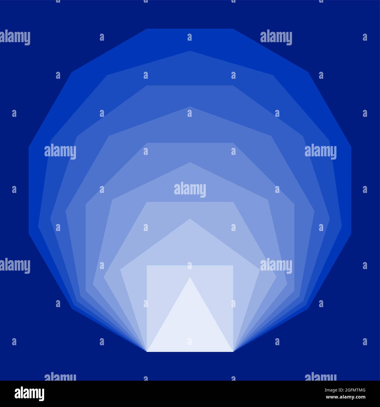 Polygones réguliers convexes bleus, placés les uns à l'intérieur des autres. Polygones équiangulaires et équilatéraux avec la même longueur de segment de ligne. Banque D'Images