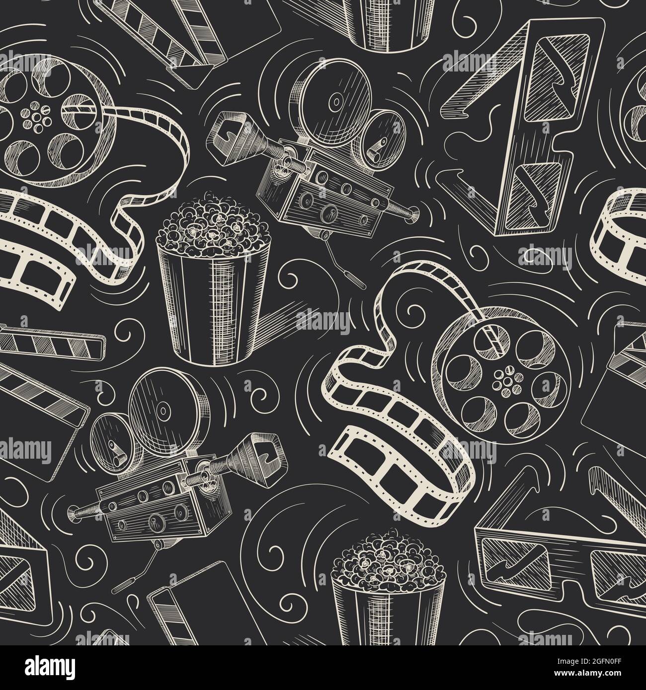 Motif vintage cinéma sans couture. Arrière-plan de film rétro. Illustration vectorielle. Illustration de Vecteur