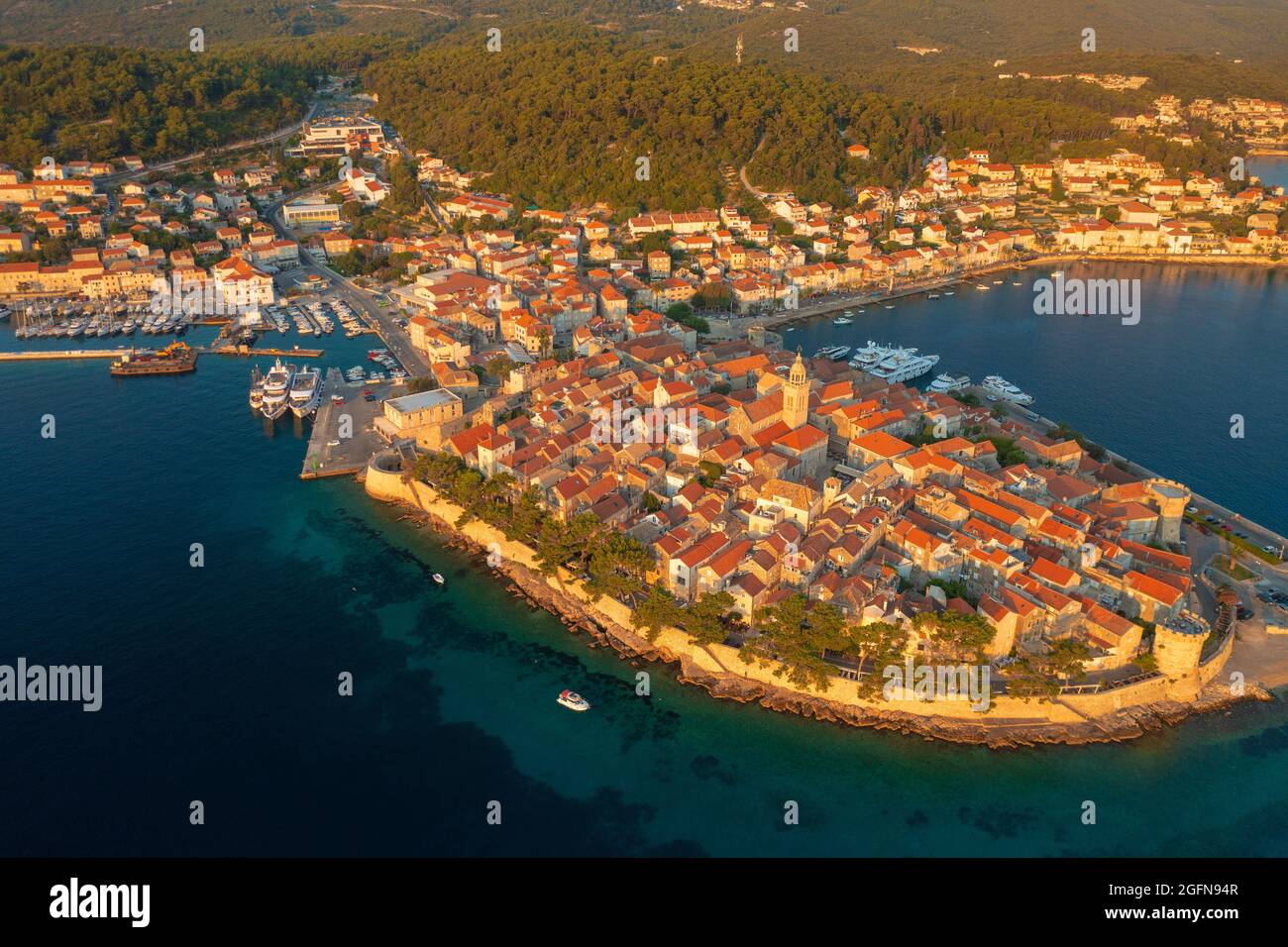 Vue aérienne de la ville de Korcula sur l'île de Korcula, Mer Adriatique, Croatie Banque D'Images