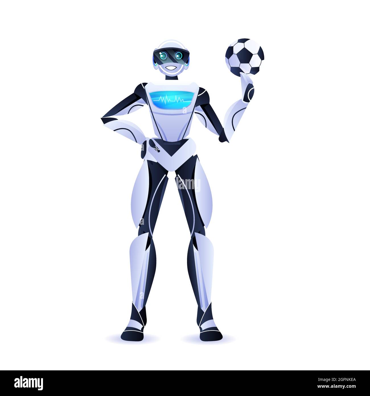 robot joueur de football tenant le ballon caractère robotique moderne intelligence artificielle concept de technologie Illustration de Vecteur