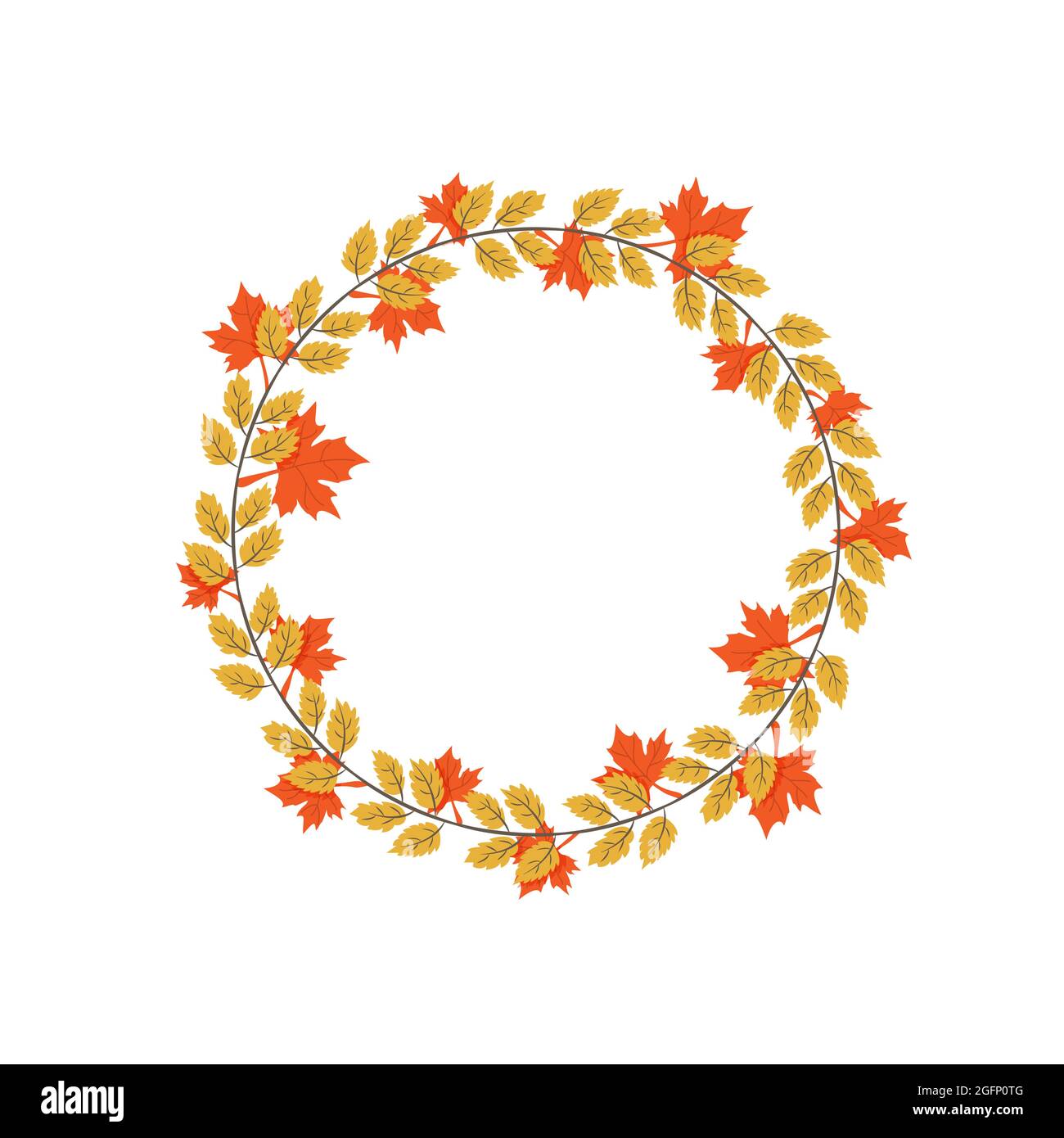 Couronne de feuilles d'automne avec feuilles jaunes et orange. Illustration de la chute vectorielle. Arrière-plan du feuillage isolé sur fond blanc. Design de la nature Illustration de Vecteur