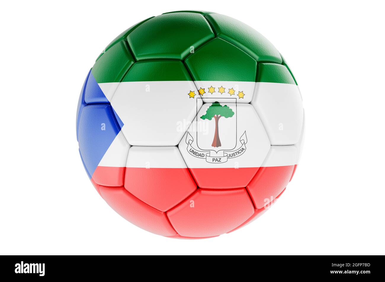 Ballon de football ou ballon de football avec drapeau de Guinée Equatoguinéen, rendu 3D isolé sur fond blanc Banque D'Images