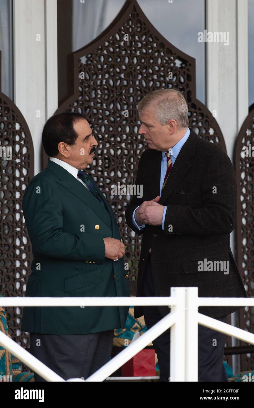 Windsor, Berkshire, Royaume-Uni. 12 mai 2017. Sa Majesté le roi Hamad bin ISA Al Khalifa, roi du Royaume de Bahreïn (L) et le prince Andrew, duc de York à l'Endurance Royal Windsor dans le Grand parc de Windsor. Crédit : Maureen McLean/Alay Banque D'Images