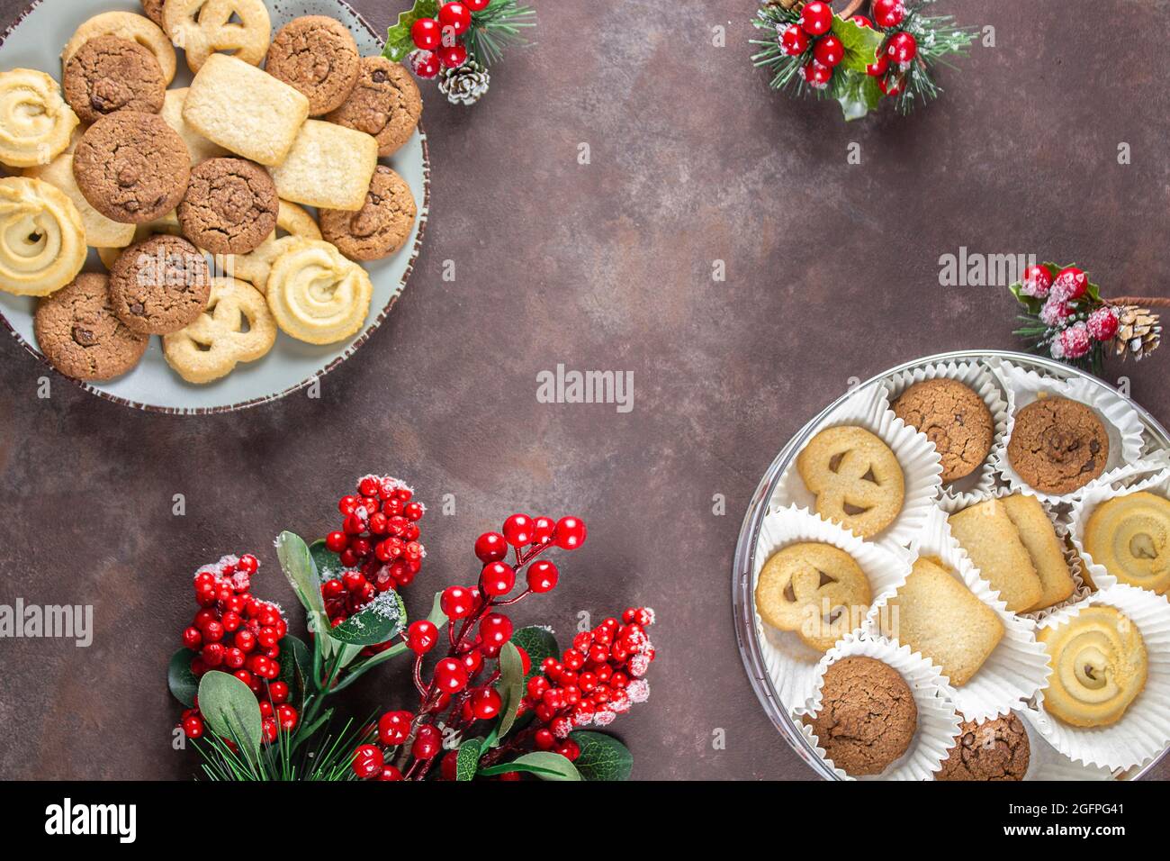 Biscuit. Texture d'arrière-plan. Pile de biscuits texture biscuit de biscuit.gâteau éponge chocolat. Noël. Placer pour le texte. Banque D'Images