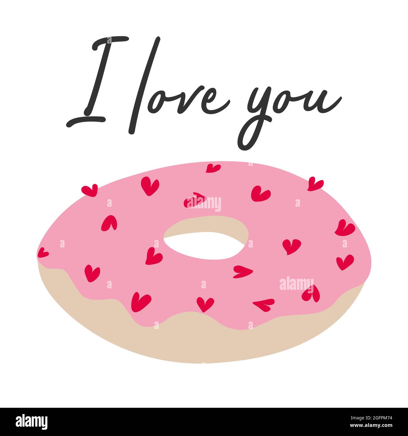 Saint Valentin. Concept de vecteur donut. Élément de conception pour carte, affiche. Je t'aime. Conception plate des aliments. Illustration du régime alimentaire et des habitudes alimentaires malsaines Illustration de Vecteur