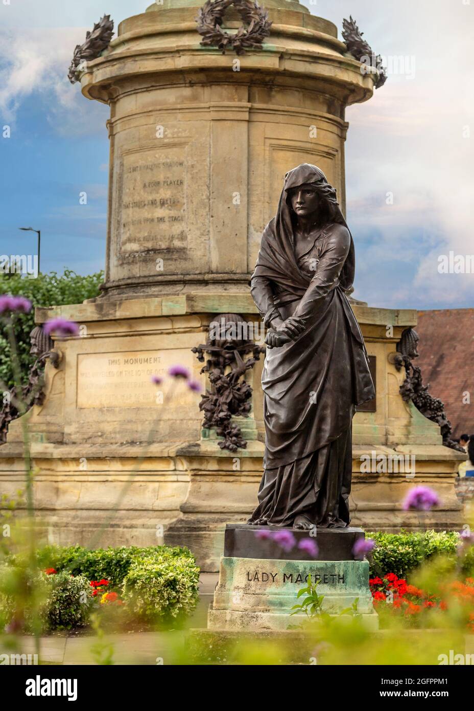 Statue de Lady Macbeth dans les jardins de Bancroft, Stratford-upon-Avon. Banque D'Images