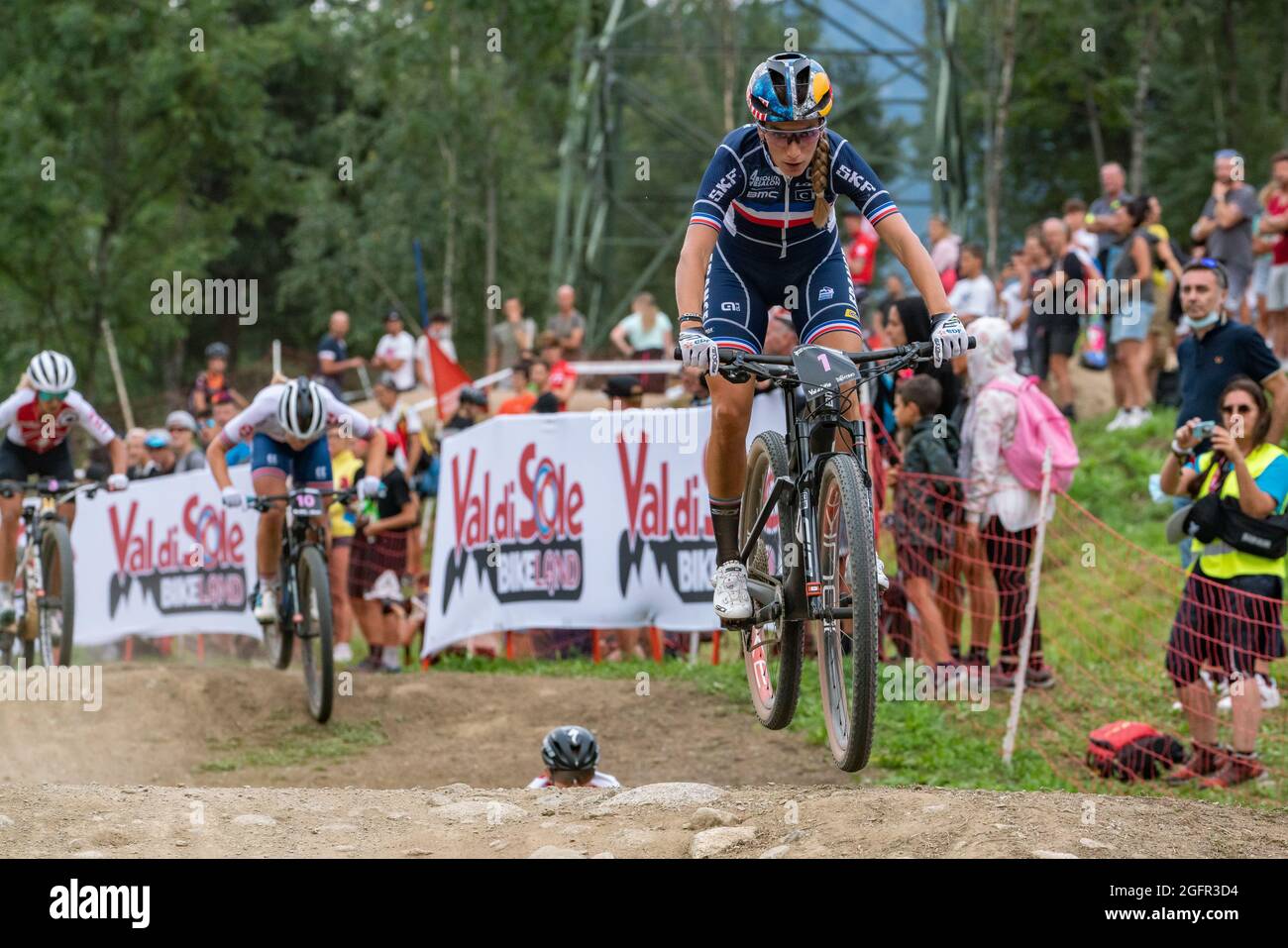Pauline FERRAND PREVOT de France, 3ème place femmes d'élite, pendant la course de court de cross-pays XCC aux Championnats du monde MTB 2021, course de vélo de montagne le 26 août 2021 à Val Di Sole, Italie - photo Olly Bowman / DPPI Banque D'Images