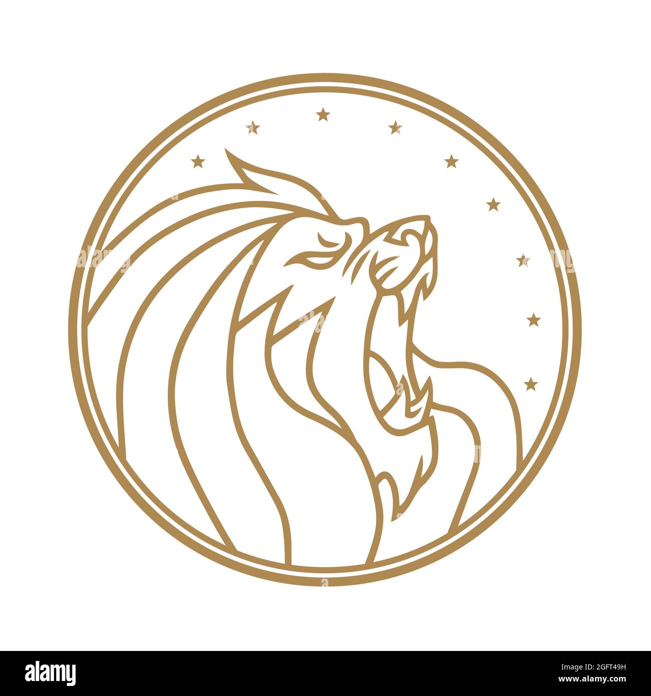 Illustration du vecteur d'arrière-plan blanc du logo Gold du cercle torant du lion Illustration de Vecteur