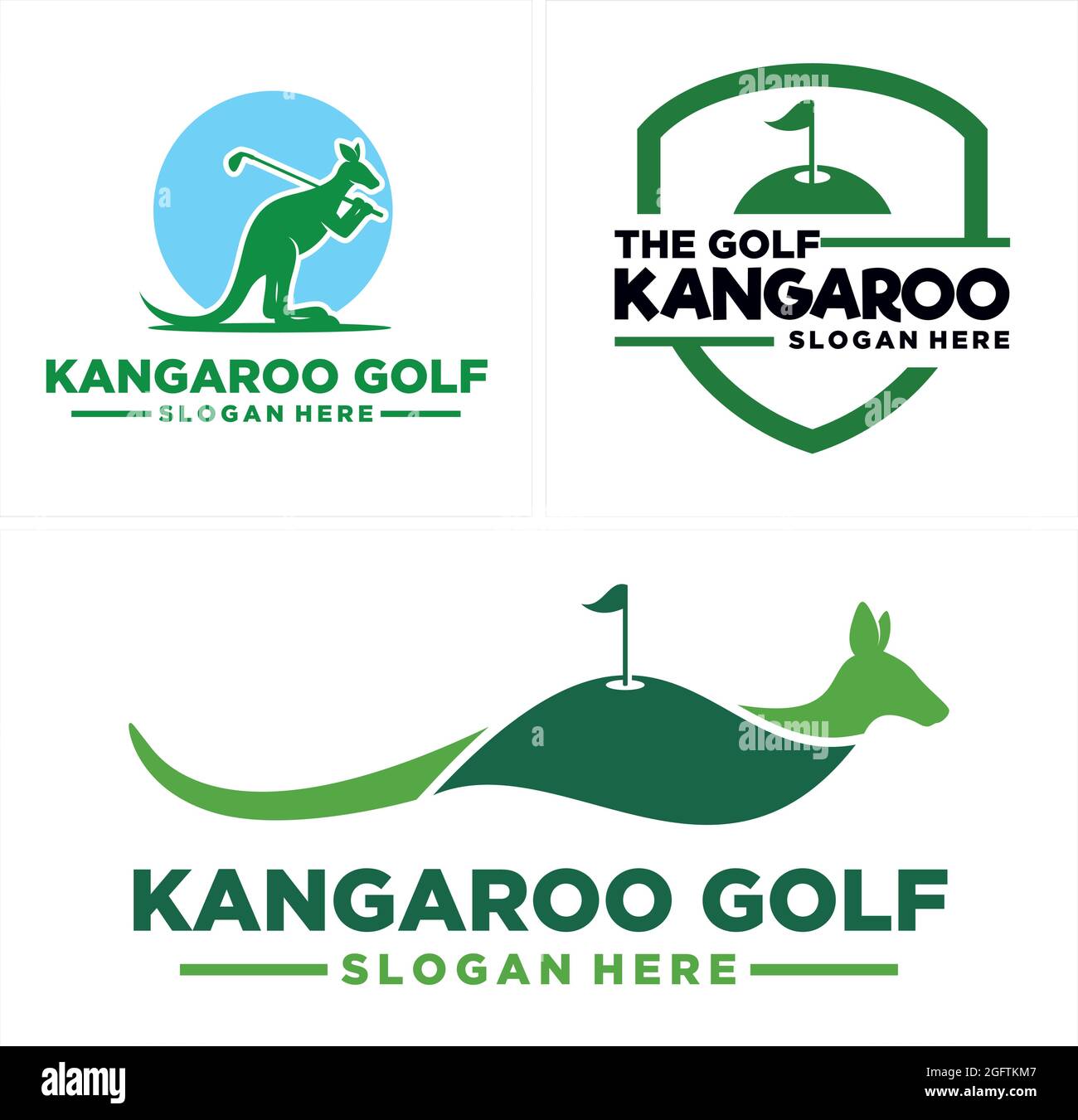 Golf club de sport avec motif kangourou et logo du parcours de golf Illustration de Vecteur